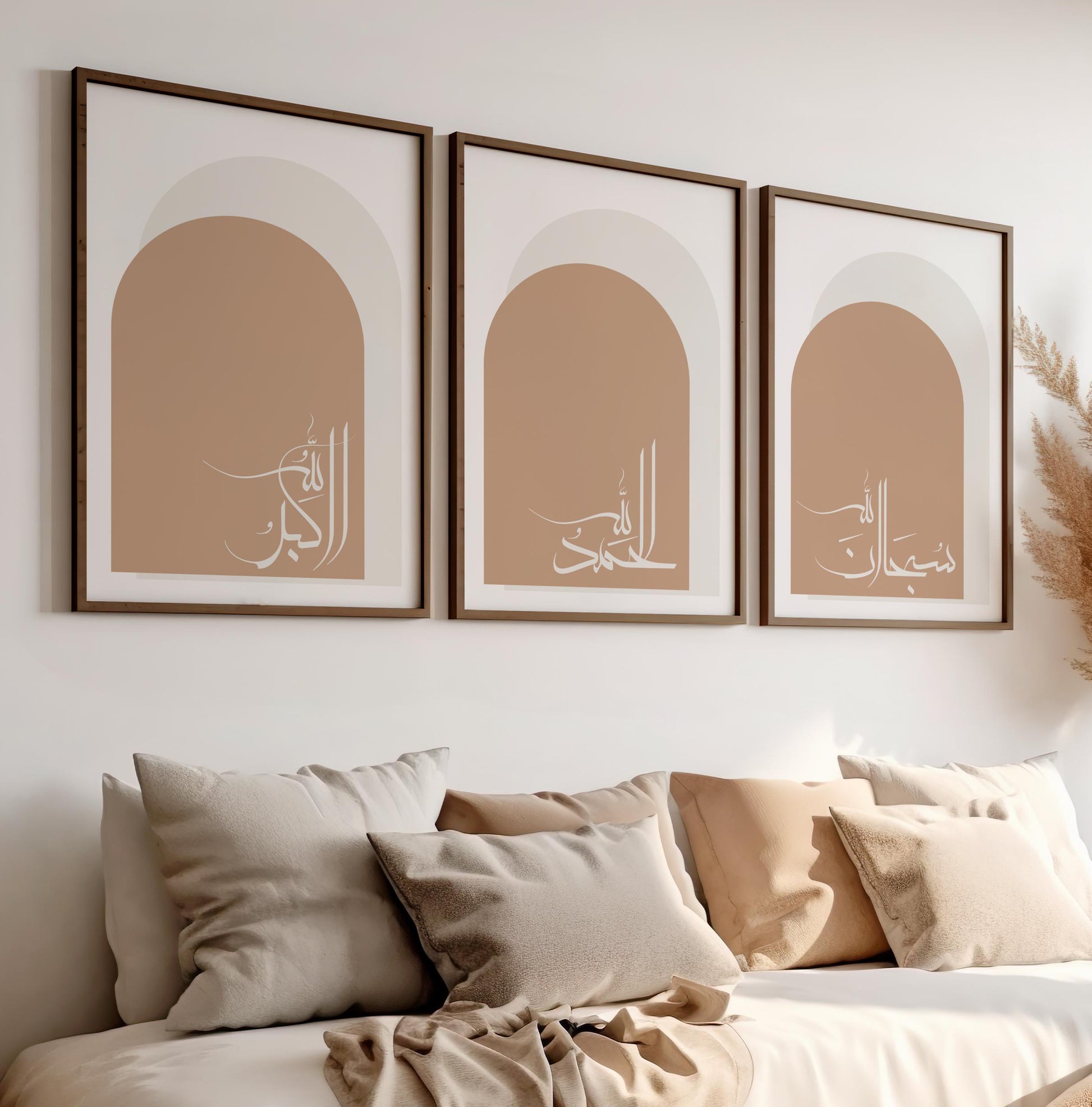 Three-piece wall decor on neutral wall