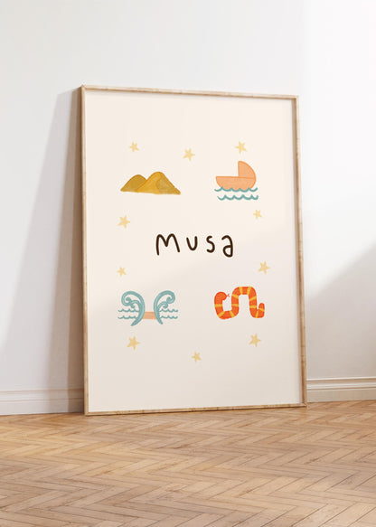 Islamic wall art featuring Prophet Musa for kids