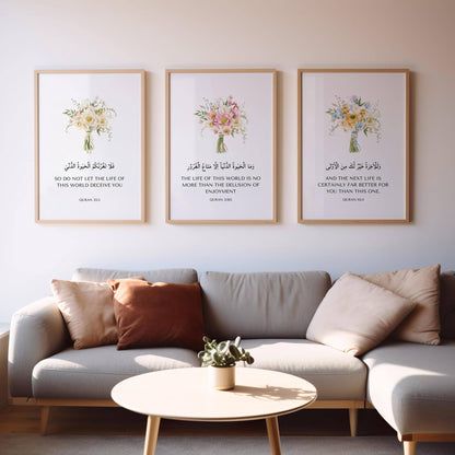 Quran verses triptych as framed wall decor for home