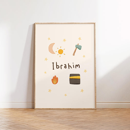 Ibrahim Islamic kids wall art - Prophet story illustration for nursery