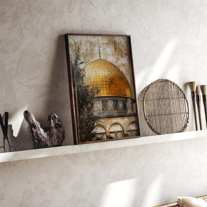 Vintage Palestine Islamic wall art featuring the Dome of the Rock - abstract