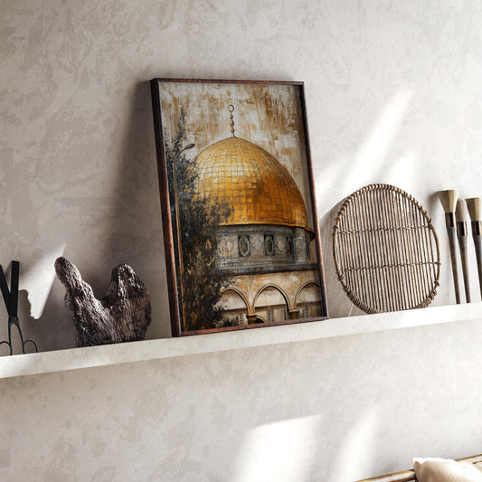 Vintage Palestine Islamic wall art featuring the Dome of the Rock - abstract