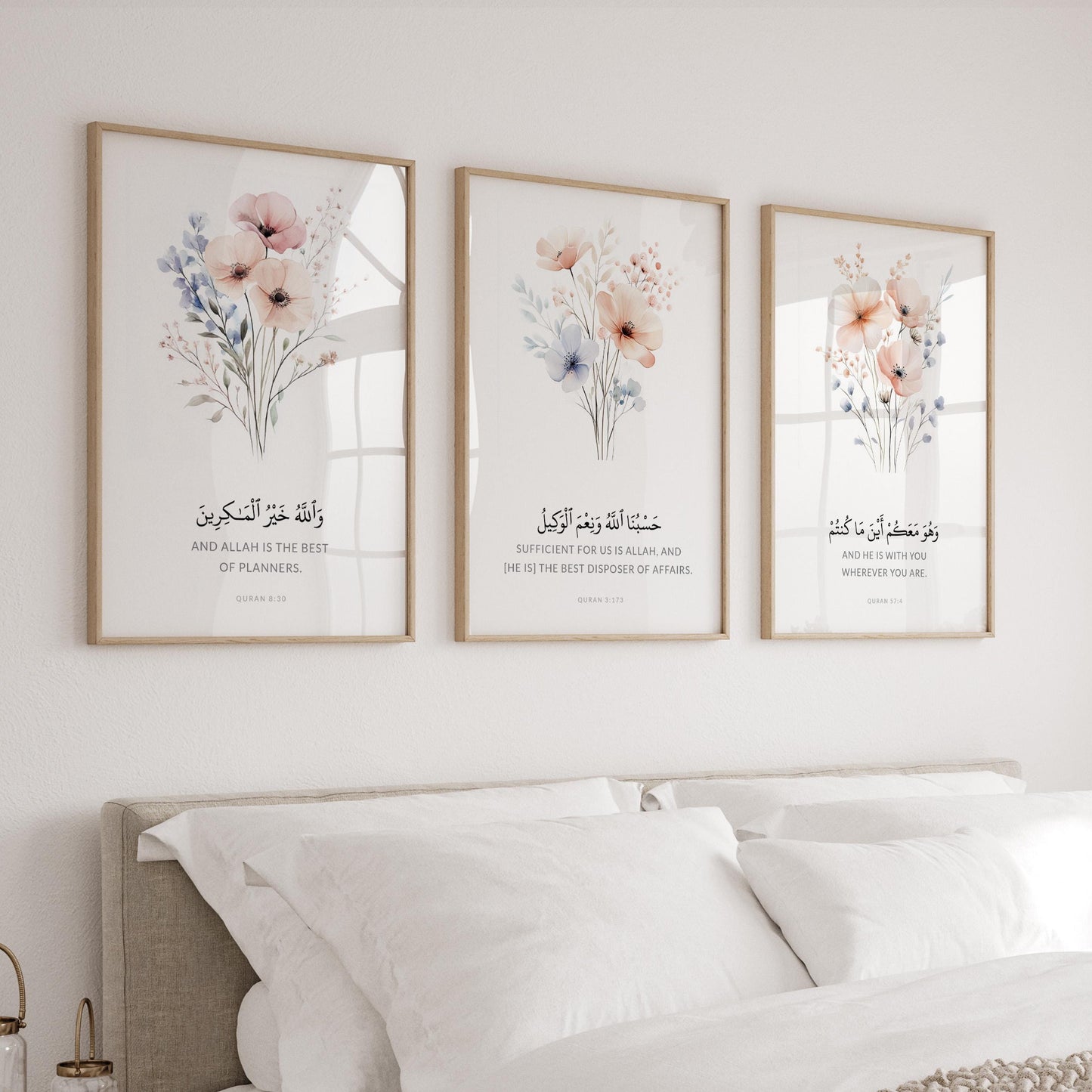 Triptych panel 2 of Islamic wall art featuring floral accents and script
