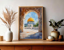 Islamic archway watercolor wall art featuring Dome of the Rock