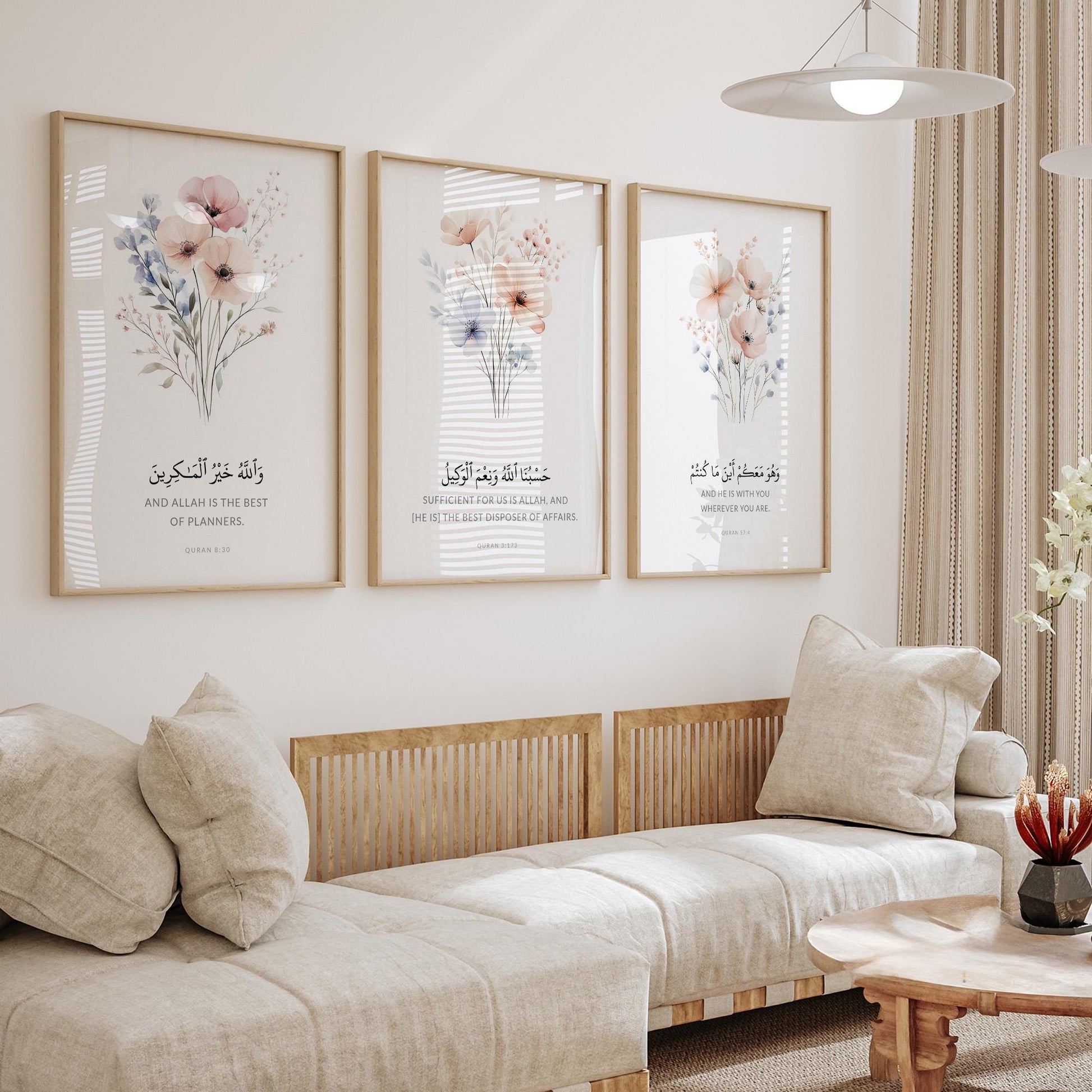 Close-up of Arabic calligraphy Quran verse in Islamic wall art