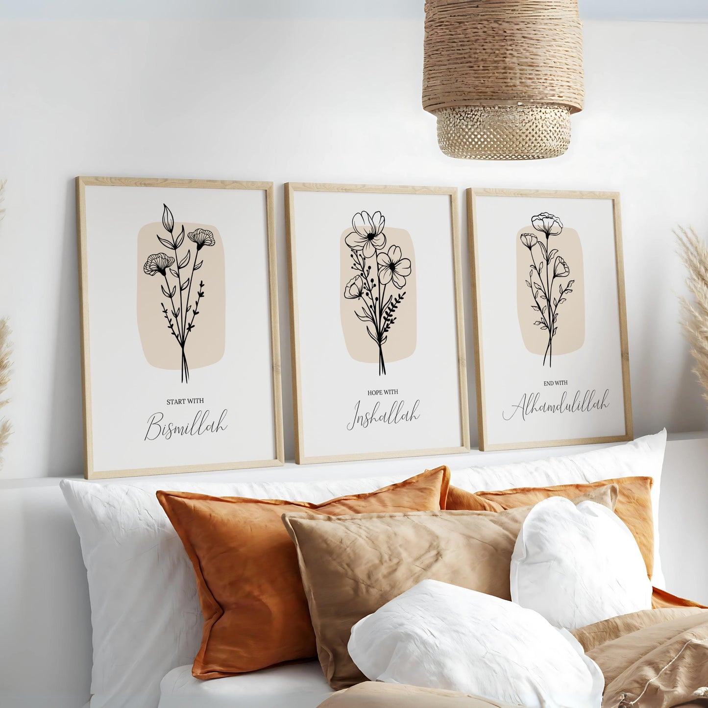 Close-up of Bismillah calligraphy on panel one with decorative florals