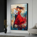 Couple dancing in a red dress canvas painting close-up