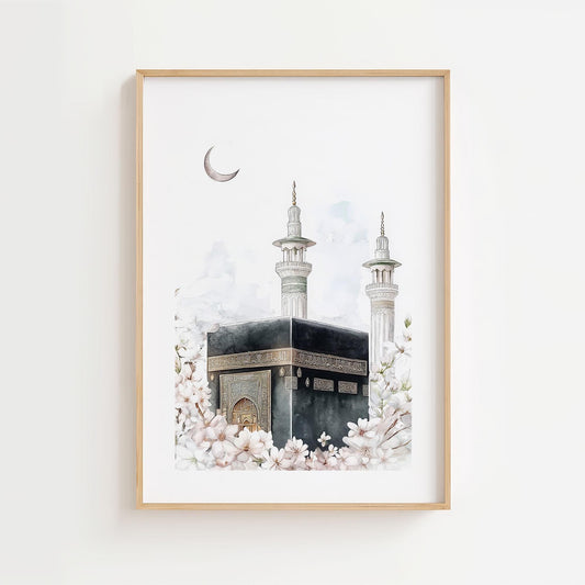 Kaaba Islamic wall art print on neutral wall