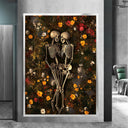 Close-up of floral skeleton art on canvas