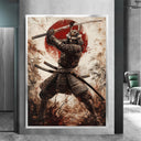 Feudal warrior with sword on canvas