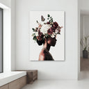 Full view of feminine silhouette canvas wall art in a living room setting