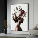 Portrait of a Black woman with a floral crown on canvas wall art