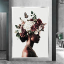 Close-up of floral crown details in a minimal boho silhouette