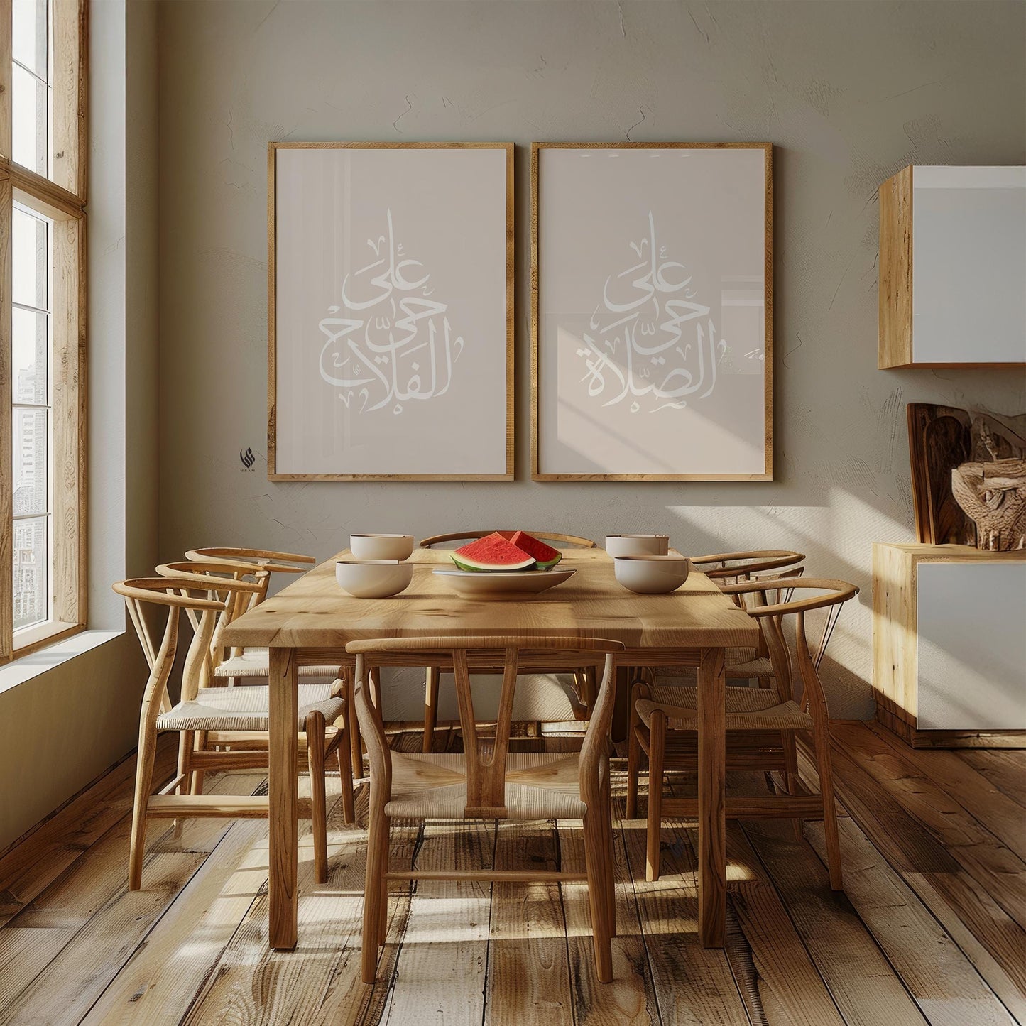 two-frame-ready wall art with soft beige tones for modern interiors