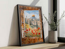 Dome of the Rock and poppies in a Middle Eastern watercolor wall art scene