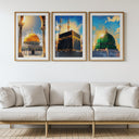 Geometric Islamic motifs with mosque silhouettes