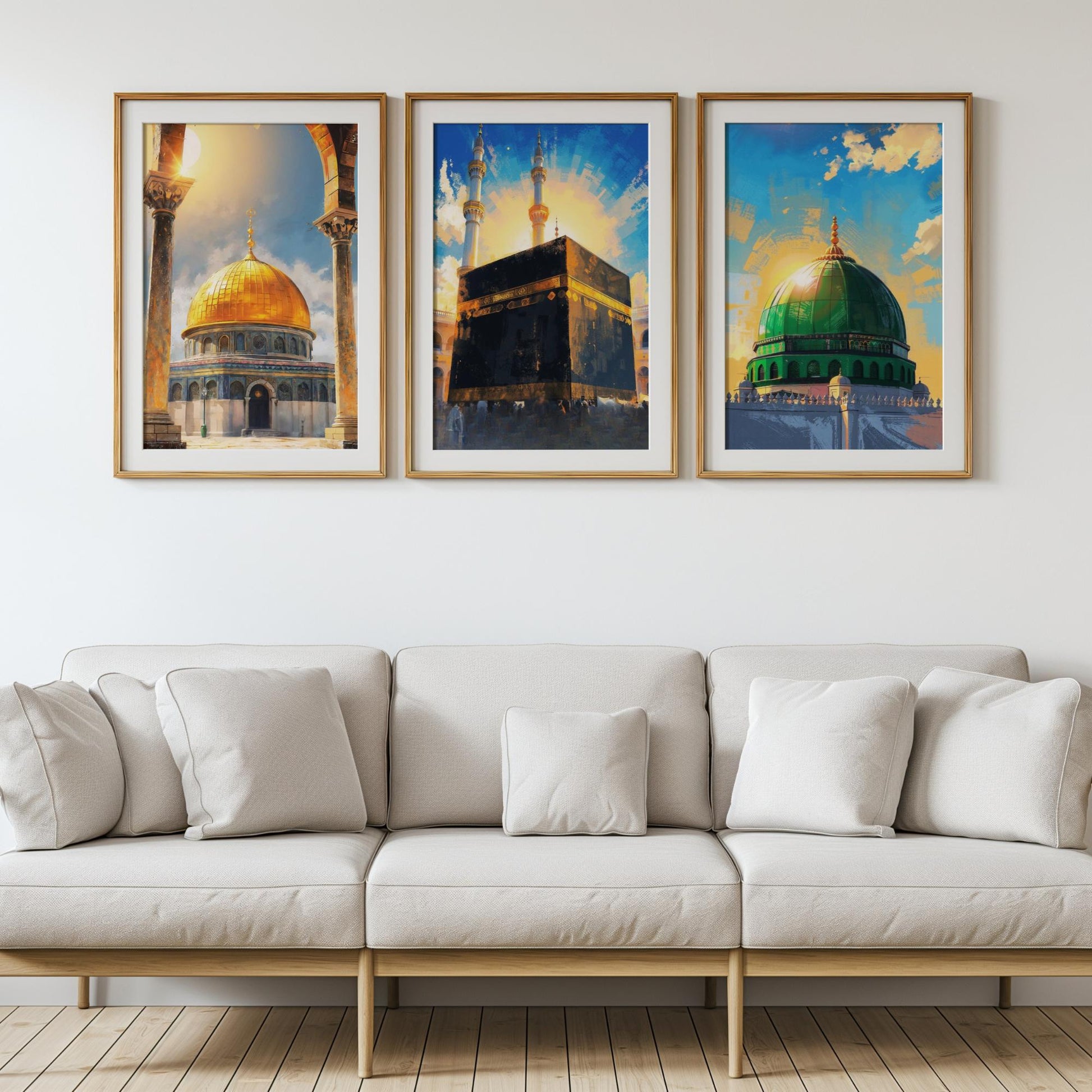 Geometric Islamic motifs with mosque silhouettes