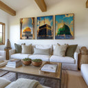 Islamic arches and minarets in abstract wall art