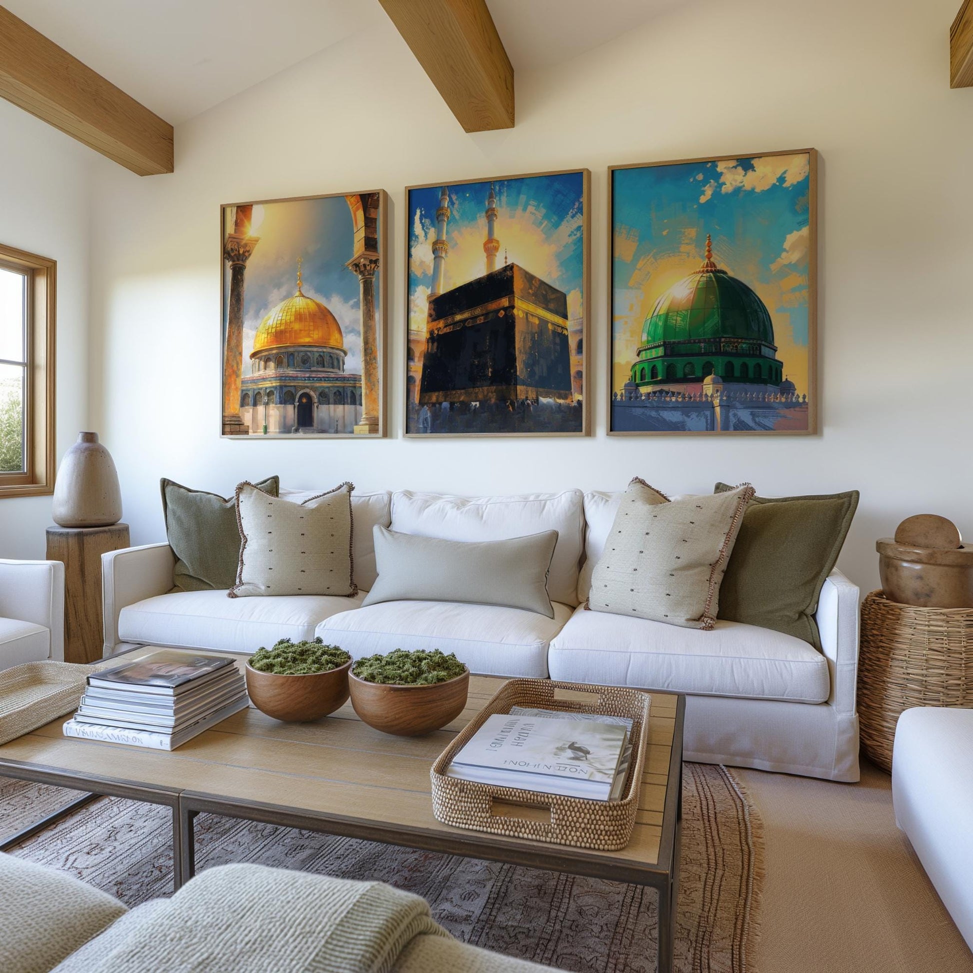 Islamic arches and minarets in abstract wall art