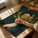 Decorative wall art featuring a woman and mimosa details