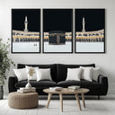 Three-piece Masjid Al-Haram Kaaba print for home