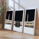 Islamic art decor - Kaaba and mosque silhouette triptych