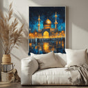 Islamic art print featuring shrine and calligraphy