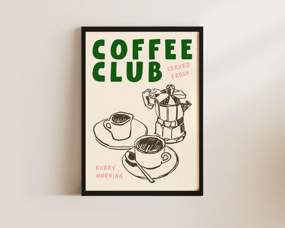 Warm color palette kitchen decor print with coffee imagery