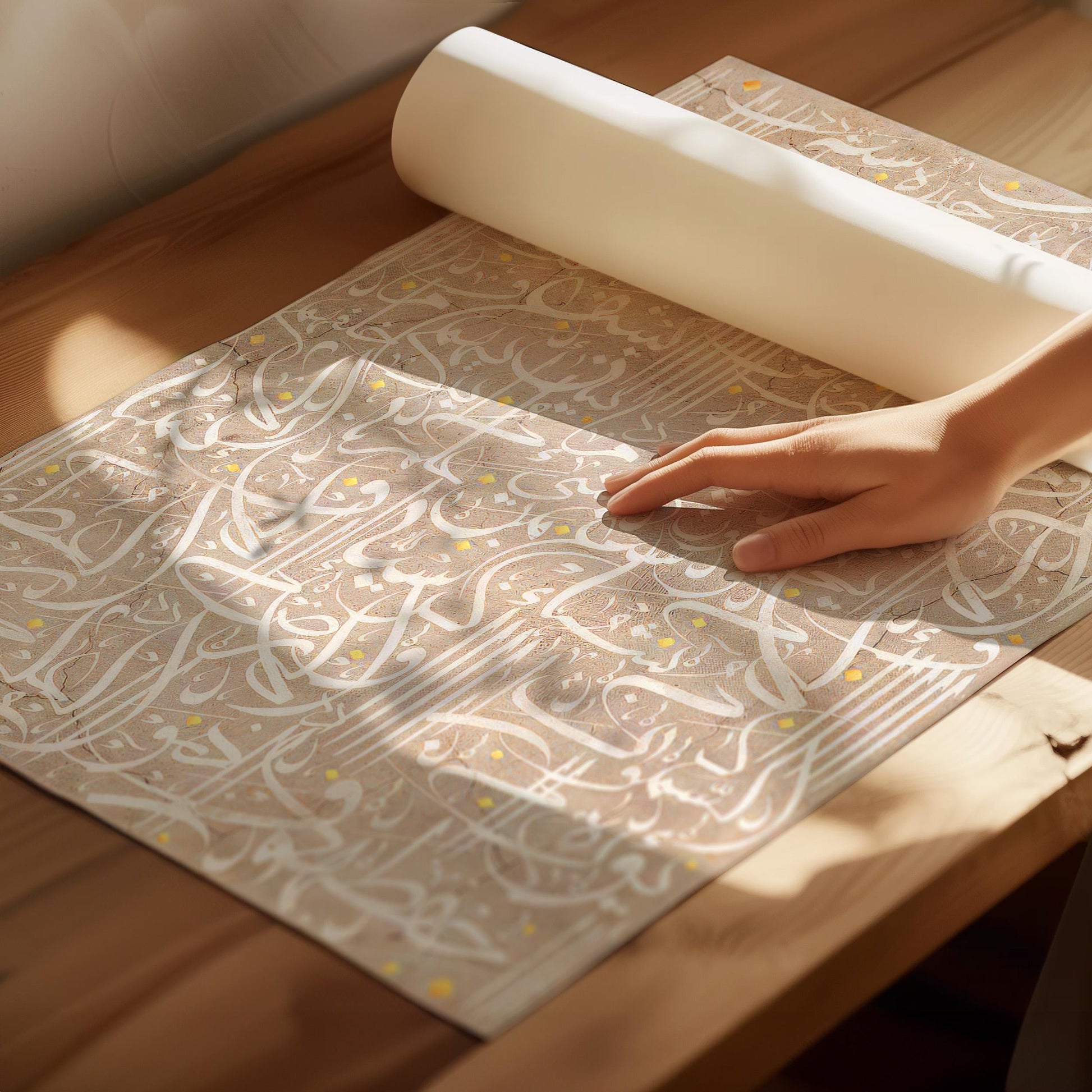 Beige and white Ayatul Kursi wall art detail