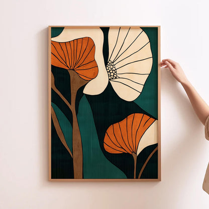 Close-up of floral motif in soft watercolor tones on wall decor