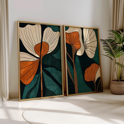 Pair of floral abstract artworks to enhance home office