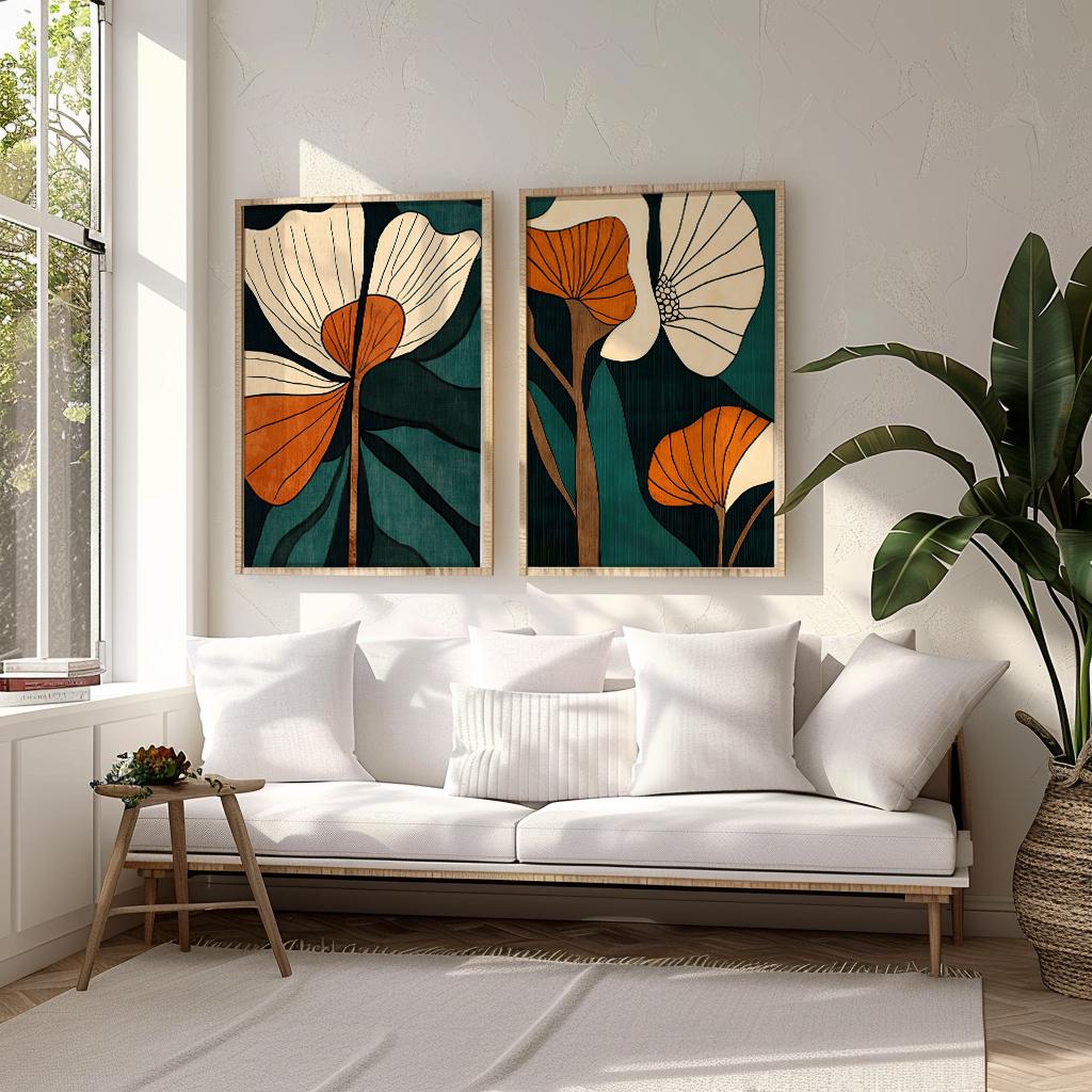 Two piece floral wall art arranged for bedroom decor