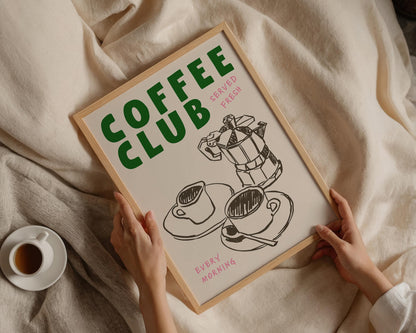 Display-ready kitchen wall art print featuring coffee club design