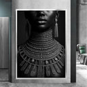 Close-up of tribal jewelry design on canvas painting