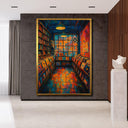 Retro wall art featuring bright graffiti style colors and records