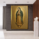 Religious wall art featuring Virgin of Guadalupe detail