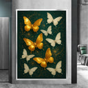 Elegant wall art featuring golden butterflies and verdant greenery.