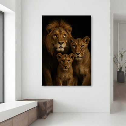 Gift-worthy wall art featuring black lion in gilded frame