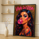 Vibrant graffiti girl portrait canvas with bold colors, ready to hang