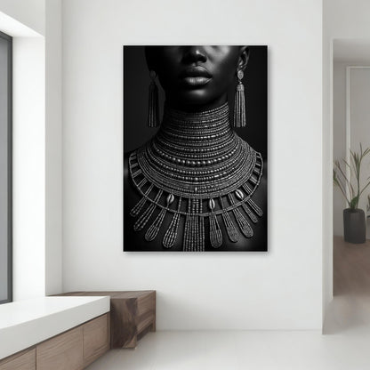 Minimalist monochrome wall art featuring African portrait