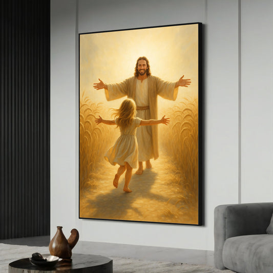 Jesus Embracing Child canvas painting - front view