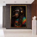 Close-up of the chimp's face in vibrant colors on a ready-to-hang wall art canvas