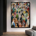 Colorful Islamic prayer gathering wall art featuring Muslim women in hijab, vibrant abstract design
