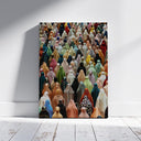Group of women in hijab praying, in a modern abstract Islamic poster