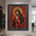 Gallery-wrapped canvas Our Lady of Guadalupe ready to hang in living room