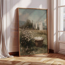 Antique oil painting on canvas - French countryside laundry scene