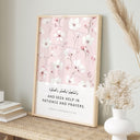 Minimal Islamic wall decor with soft sage green and pink tones