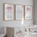 Nursery decor prints featuring Ayatul Kursi and pink bow
