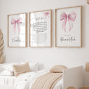 Set of 3 girly pink bow Islamic wall art prints for girls' nursery