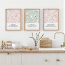 Elegant wall art featuring Arabic script on pastel green and pink panels